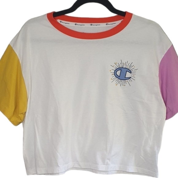 CHAMPION Crop Top Multi Colored Tee Women's Size M - Picture 2 of 7
